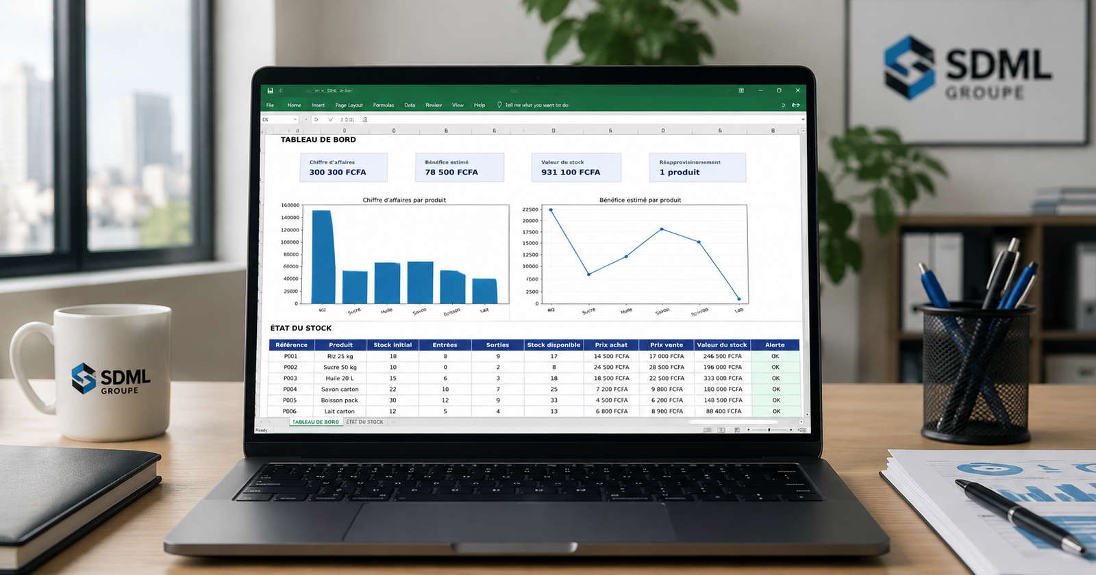 Tableau Excel Pro – Gestion de stock, ventes et bénéfices — aperçu 2